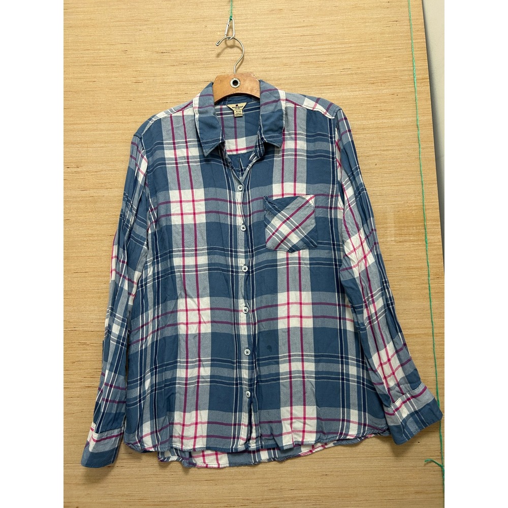 Woolrich Womens Blue Pink Plaid Button Down Shirt Long Sleeve XL Relaxed Fit